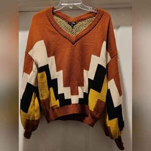 Trendy Geometric Sweater in Brown, Black, and Yellow